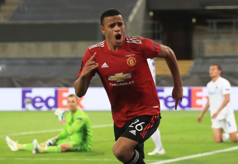 Manchester United's Mason Greenwood celebrates scoring a goal but is ruled out by VAR, as play resumes behind closed doors following the outbreak of the coronavirus disease (COVID-19) Pool via Reuters/Wolfgang Rattay/File Photo